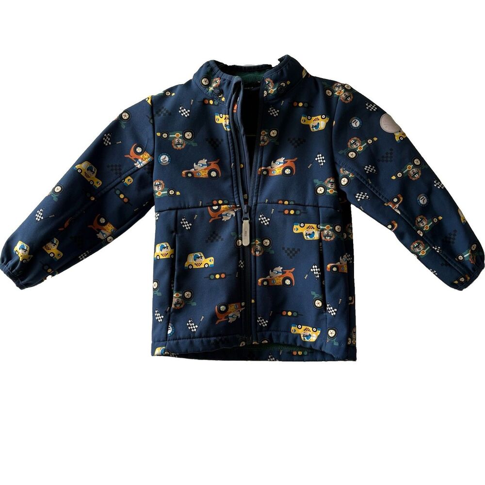 name it Boys Blue Full Zip Fleece Jacket, Cars Print, Size 2-3 Years